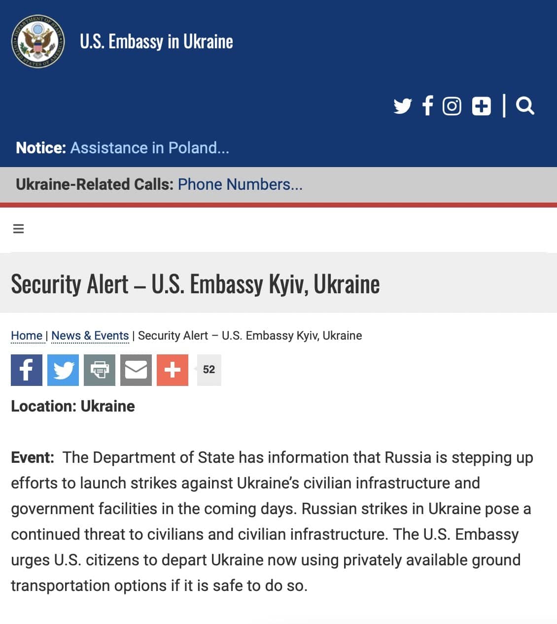 США знову закликає американців тікати з України